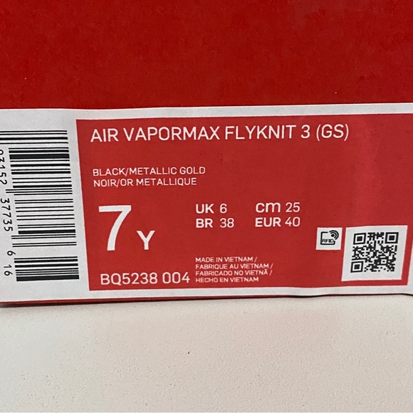 Nike Air VaporMax Flyknit 3 GS “Black Gold” Women’s Size 8.5 Kids 7Y Sneakers - Picture 9 of 9